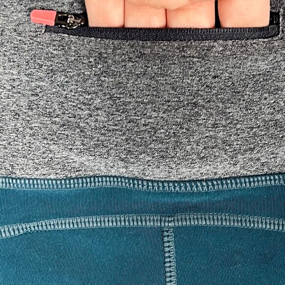 Mondetta Sz M Color Block Athletic Leggings Teal Gray Orange Back Zipper Pocket - Picture 4 of 12